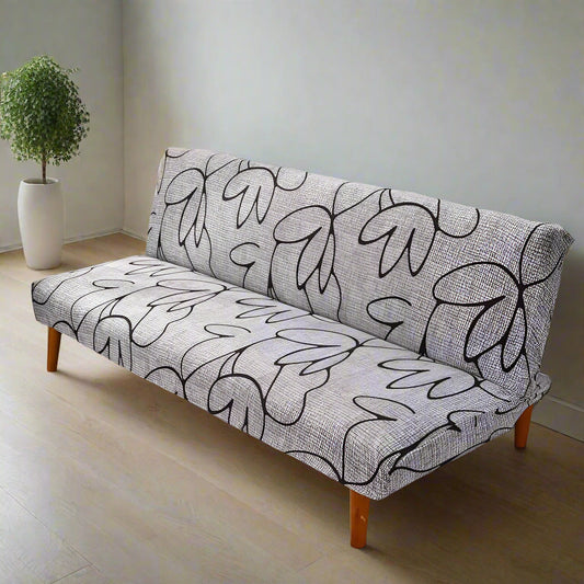 Housse de Clic Clac Extensible à Motifs Feuilles Noires  - Style Moderne Gris Clair