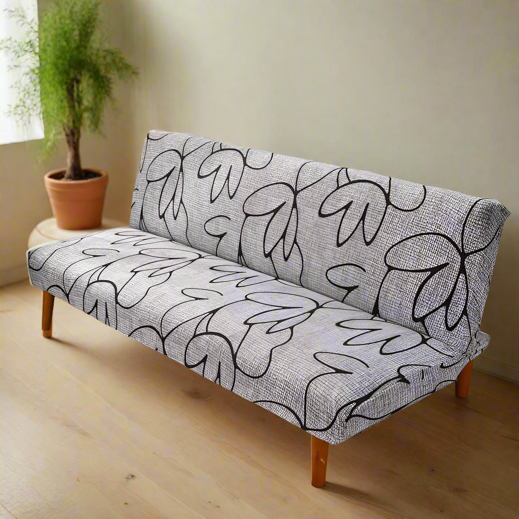 Housse de Clic Clac Extensible à Motifs Feuilles Noires  - Style Moderne Gris Clair