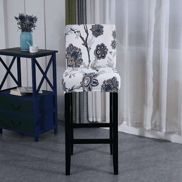 Housse de Tabouret de Bar Extensible - Motif Floral Bleu et Gris - Confort et Style Moderne
