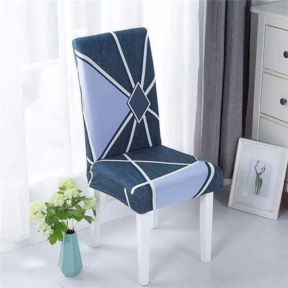 Housse de Chaise Extensible Bleu à Motifs géométriques  - Design Moderne & Ajustement Parfait