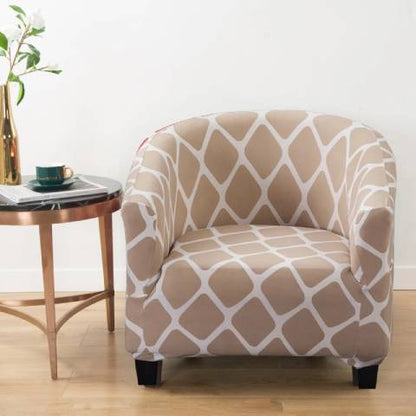 Housse de Fauteuil Club Extensible - Motif Géométrique Beige