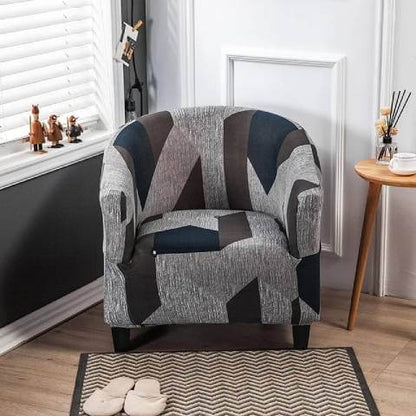 Housse de Fauteuil Club Extensible - Design Graphique Gris et Bleu
