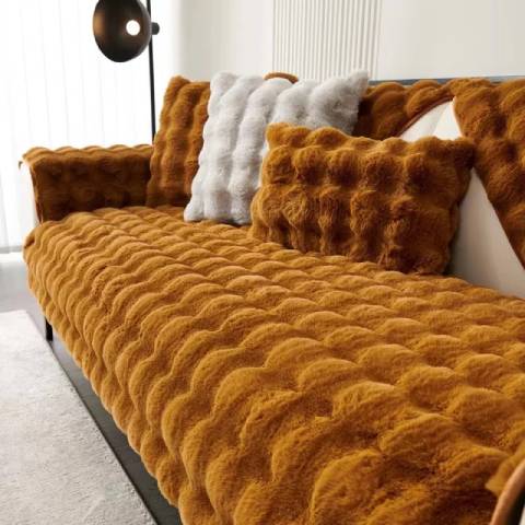 Housse de Canapé Ultra Douce en Fausse Fourrure - Marron