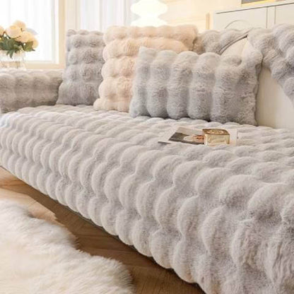 Housse de Canapé Ultra Douce en Fausse Fourrure - Gris Clair