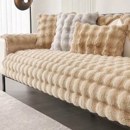 Housse de Canapé Ultra Douce en Fausse Fourrure - Beige