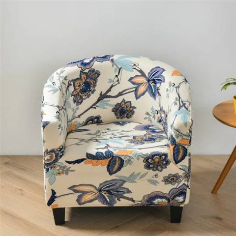 Housse de Fauteuil Club Extensible - Motif Fleuri Élégant et Raffiné