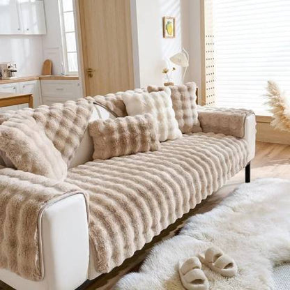 Housse de Canapé Ultra Douce en Fausse Fourrure - Beige
