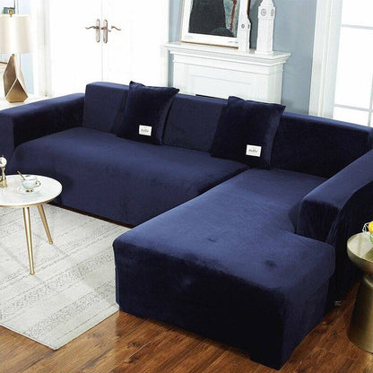 Housse de Canapé d'Angle <br/> Velours - Bleu Marine