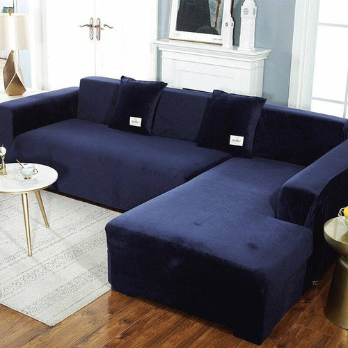 Housse de Canapé d'Angle <br/> Velours - Bleu Marine