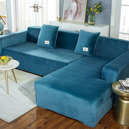 Housse de Canapé d'Angle <br/> Velours - Bleu Royal