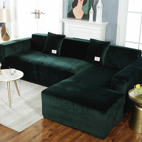 Housse de Canapé d'Angle <br/> Velours - Vert Foncé