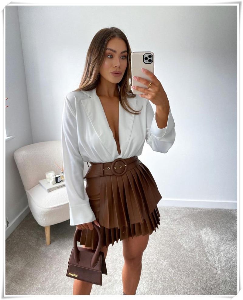 Jupe à volants en cuir