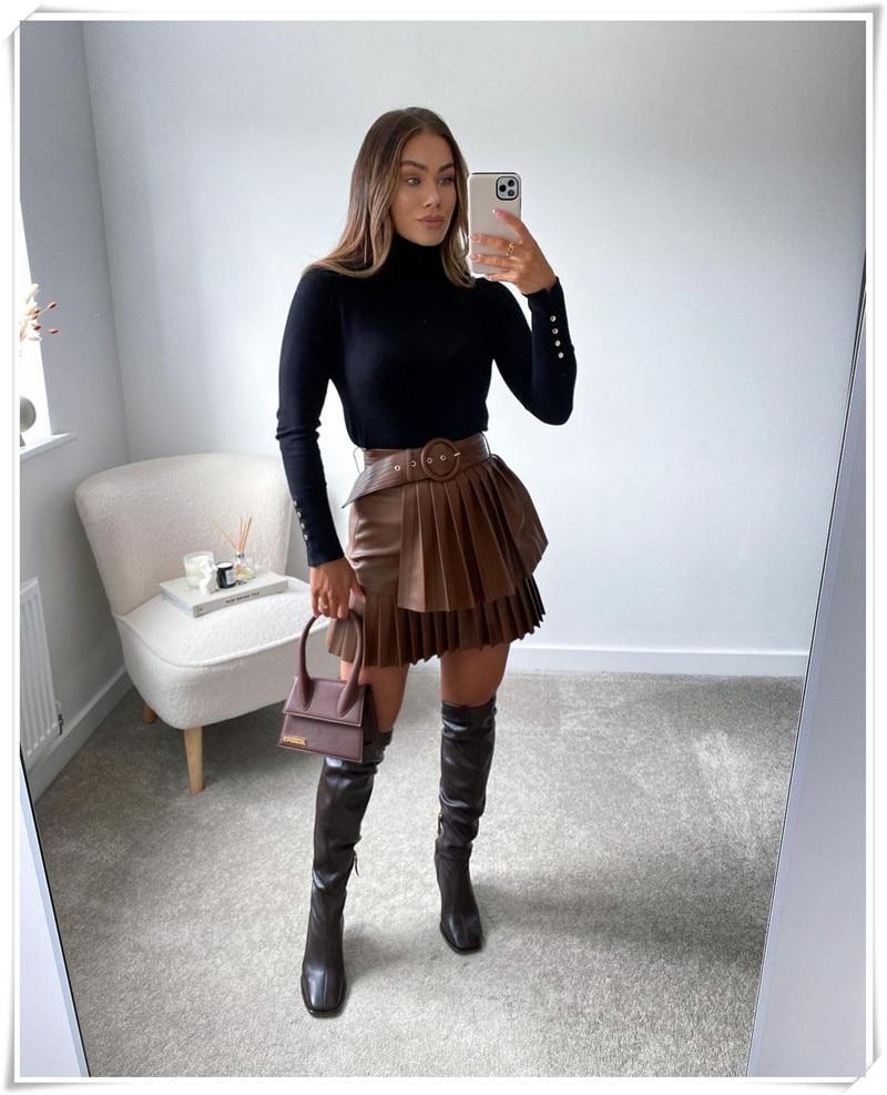 Jupe à volants en cuir