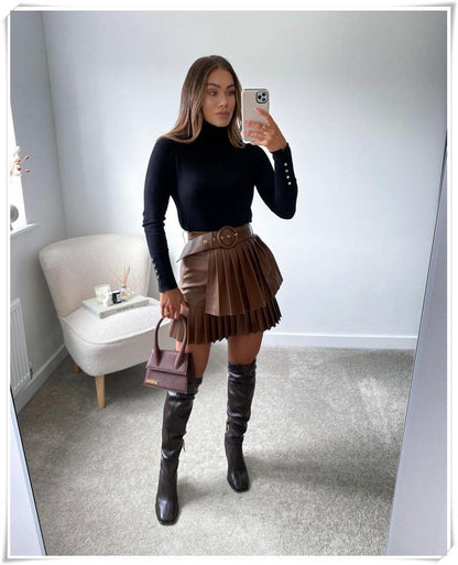 Jupe à volants en cuir