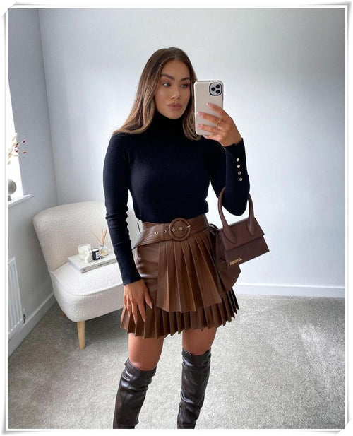 Jupe à volants en cuir