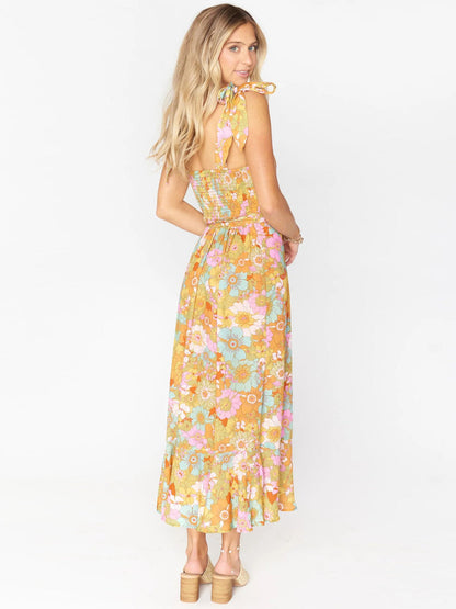 Robe longue fleurie hippie