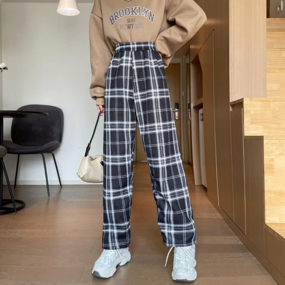 Pantalon pilou à carreaux style américain