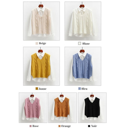 Pull sans manches torsadé