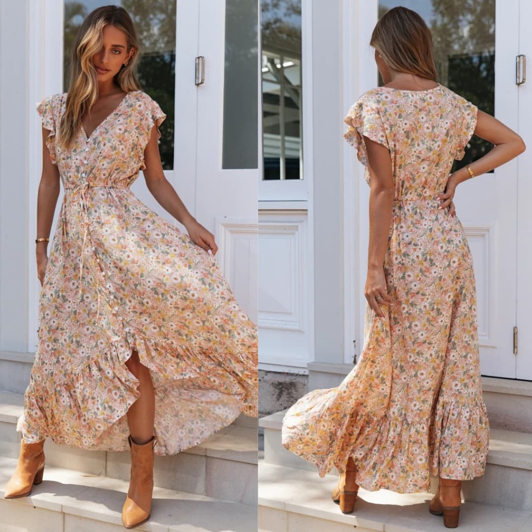 Robe longue fleurie printanière