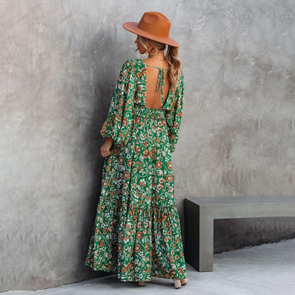 Robe longue fleurie verte
