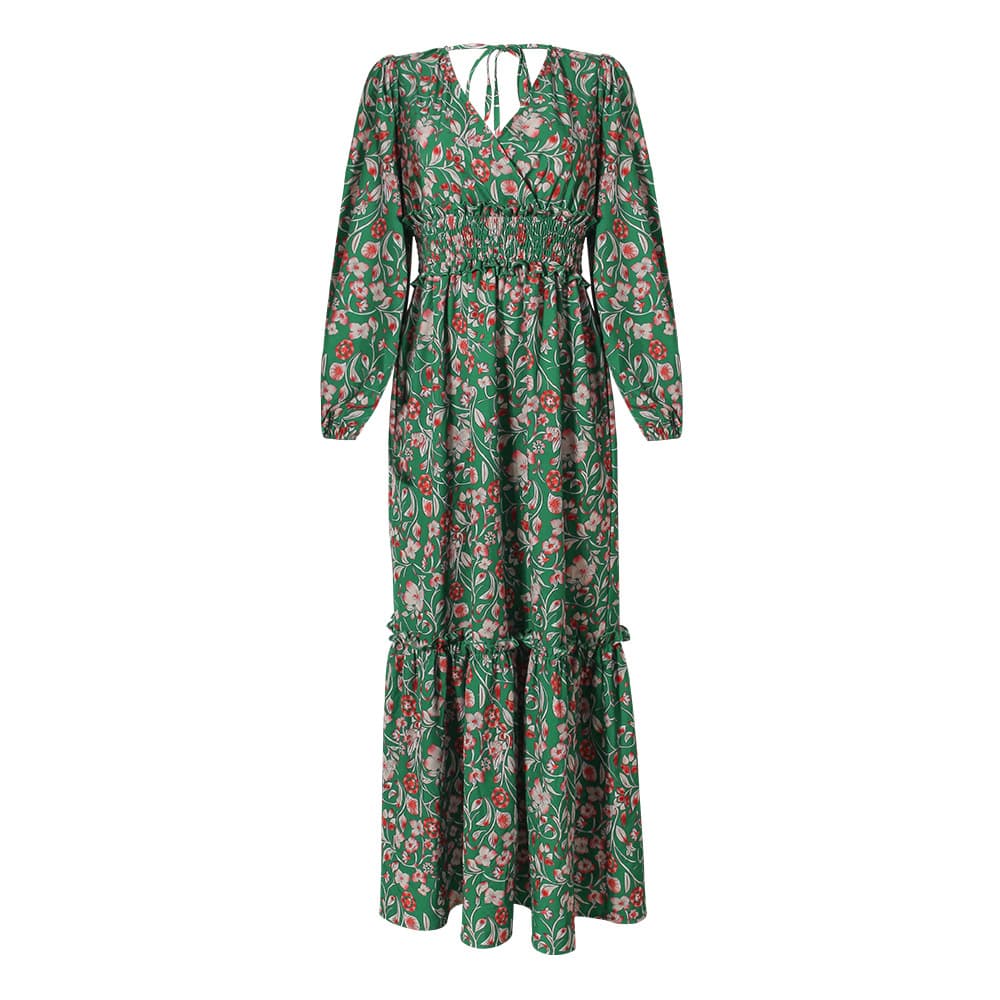 Robe longue fleurie verte