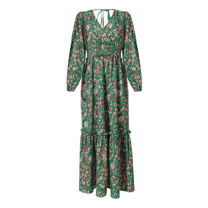 Robe longue fleurie verte