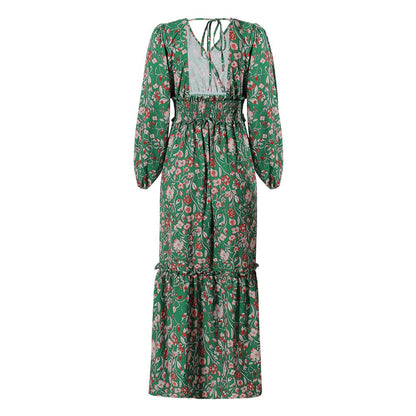 Robe longue fleurie verte