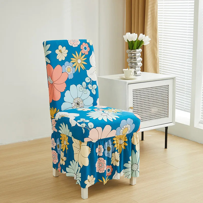 Housse Chaise Salle à Manger - Avec Jupe - Motif Imprimée