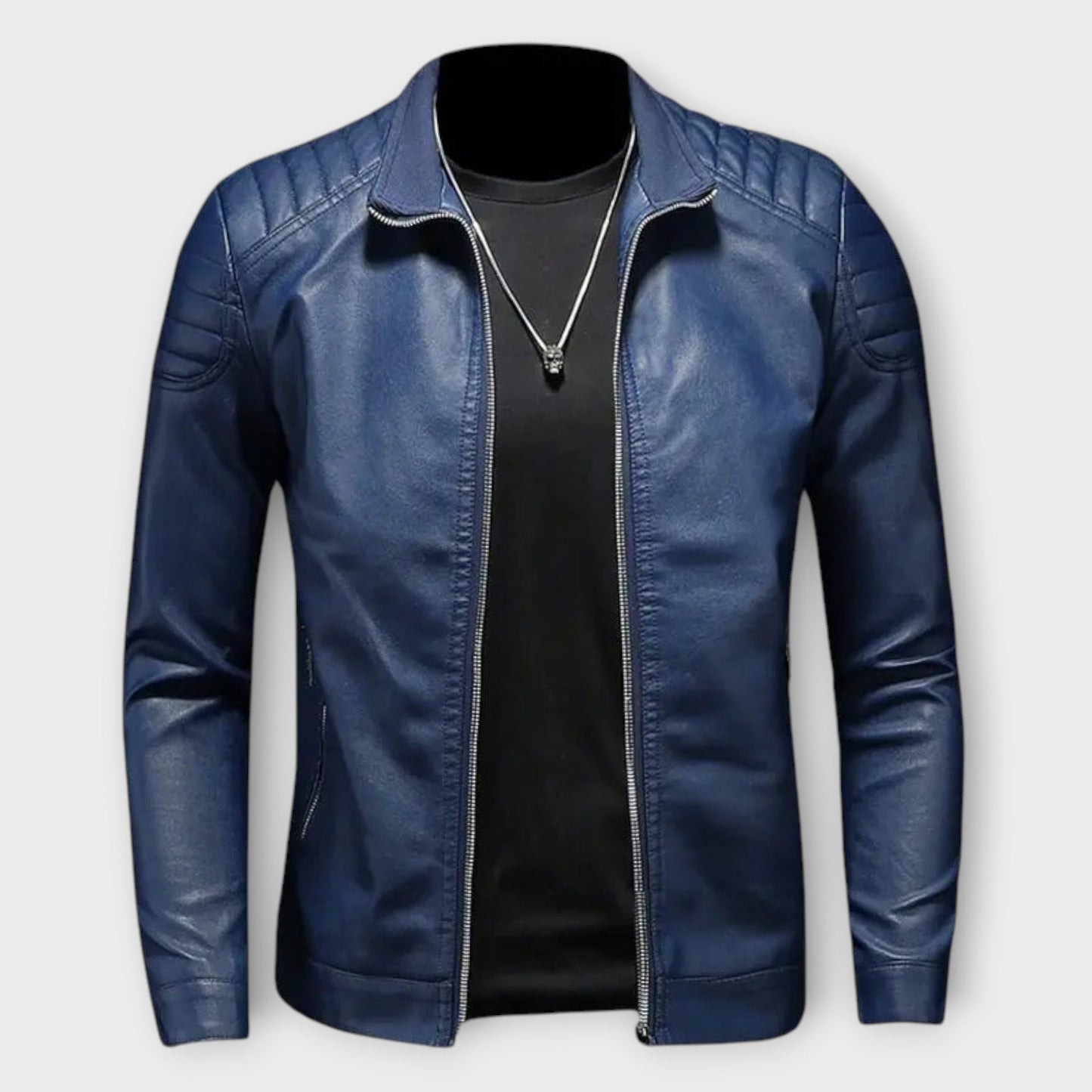 Veste en Cuir avec Col Montant