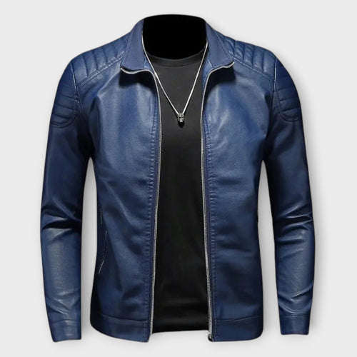 Veste en Cuir avec Col Montant