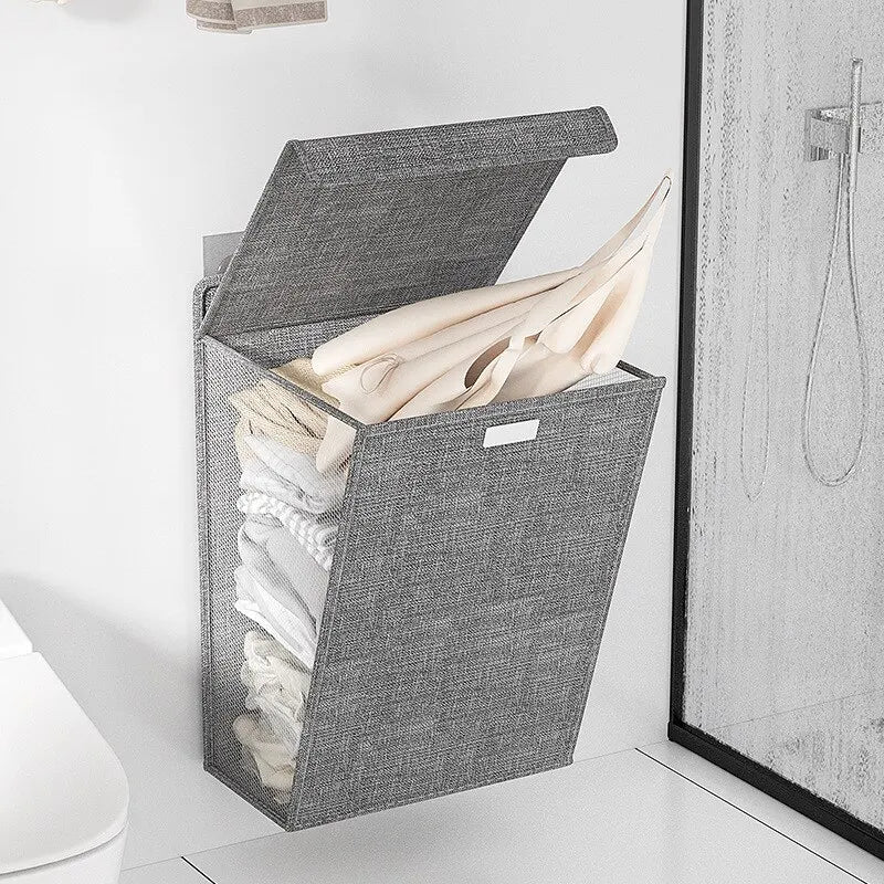 Panier À Linge en Lin - Mural Pliable, Sans Perçage