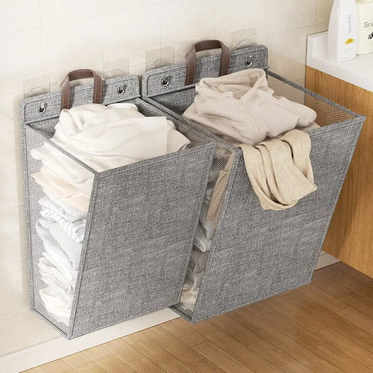 Panier À Linge en Lin - Mural Pliable, Sans Perçage