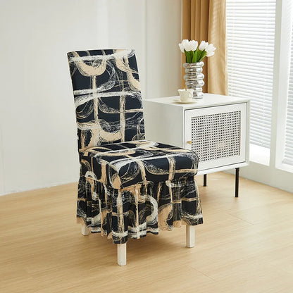 Housse Chaise Salle à Manger - Avec Jupe - Motif Imprimée