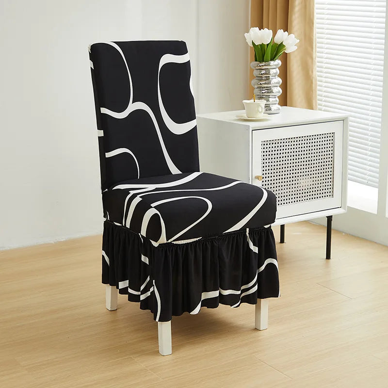 Housse Chaise Salle à Manger - Avec Jupe - Motif Imprimée