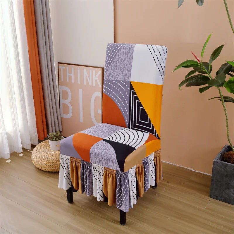Housse De Chaise Motifs Imprimée Avec Jupe