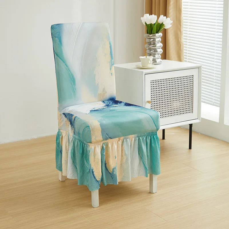 Housse Chaise Salle à Manger - Avec Jupe - Motif Imprimée