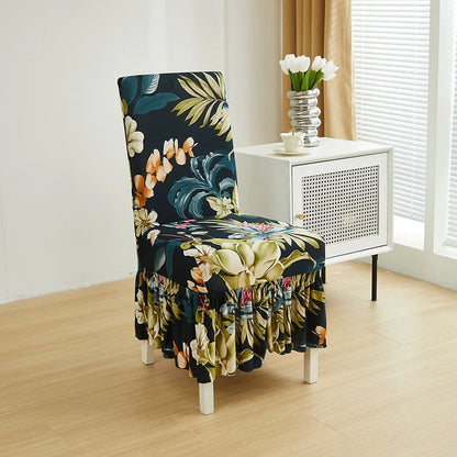 Housse Chaise Salle à Manger - Avec Jupe - Motif Imprimée