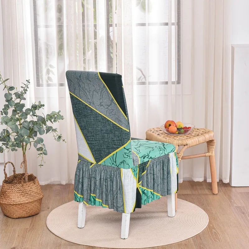 Housse Chaise Salle à Manger - Avec Jupe - Motif Imprimée