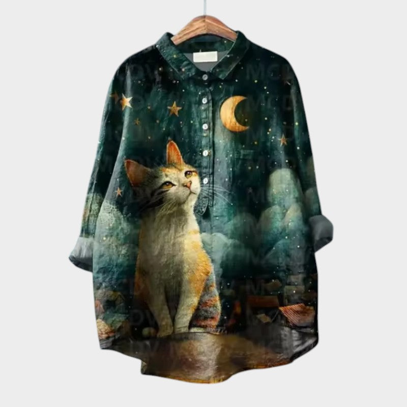 VIVIANA | Blouse Oversize avec Chats Aquarelle et Confort Joyeux pour Chaque Moment