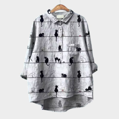 VIVIANA | Blouse Oversize avec Chats Aquarelle et Confort Joyeux pour Chaque Moment