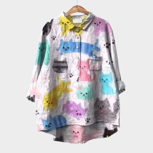 VIVIANA | Blouse Oversize avec Chats Aquarelle et Confort Joyeux pour Chaque Moment