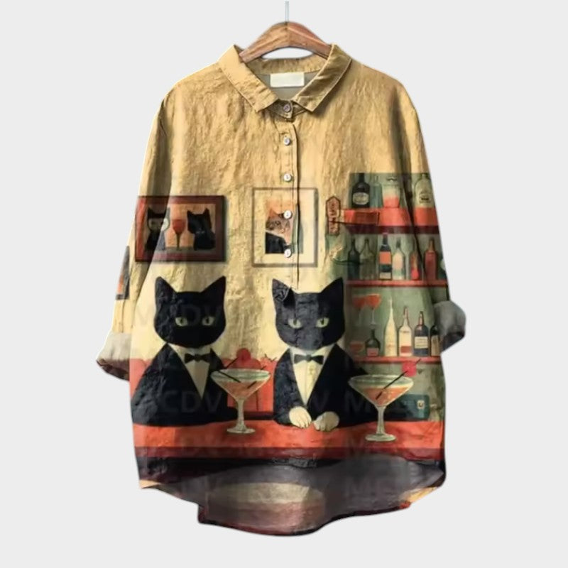 VIVIANA | Blouse Oversize avec Chats Aquarelle et Confort Joyeux pour Chaque Moment