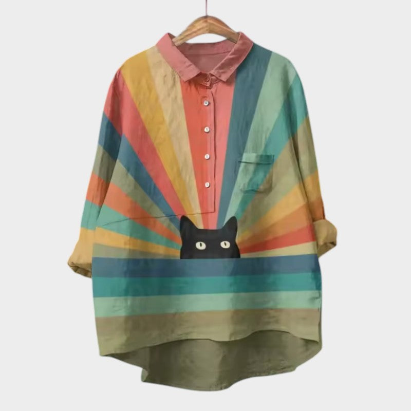 VIVIANA | Blouse Oversize avec Chats Aquarelle et Confort Joyeux pour Chaque Moment