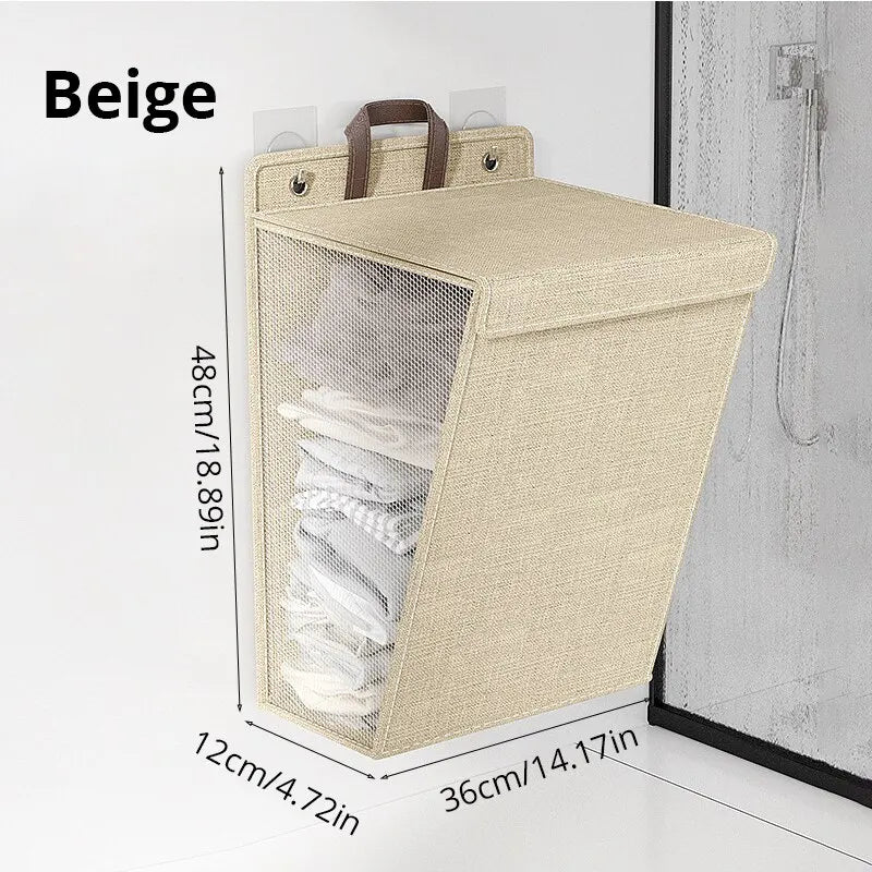 Panier À Linge en Lin - Mural Pliable, Sans Perçage