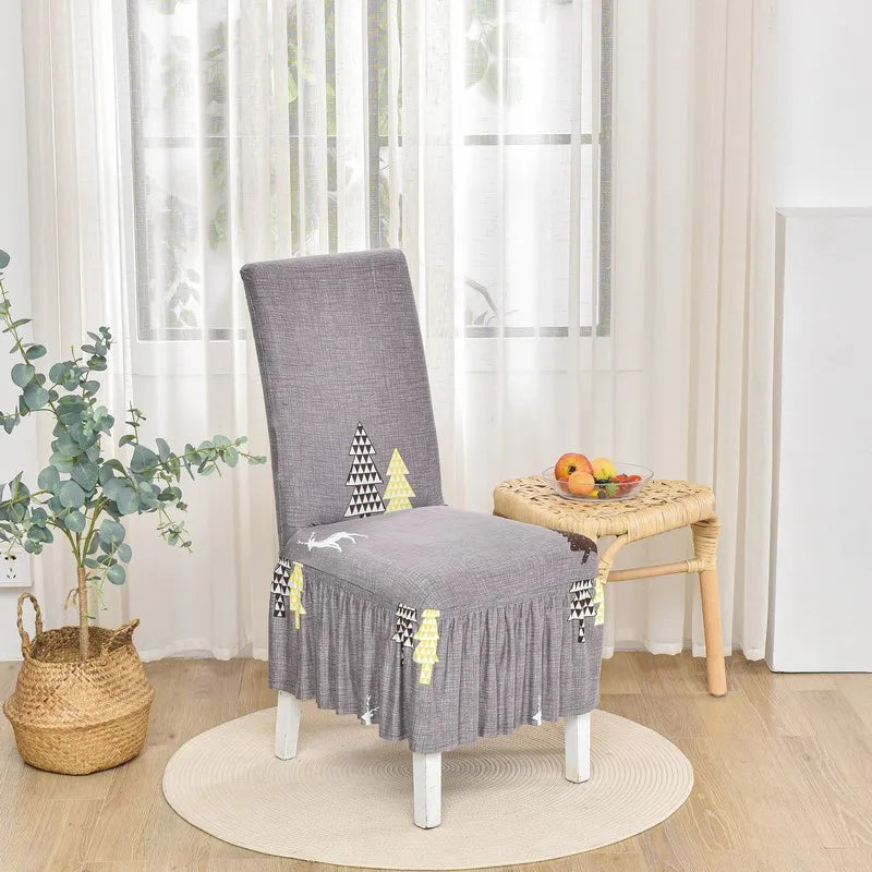 Housse Chaise Salle à Manger - Avec Jupe - Motif Imprimée