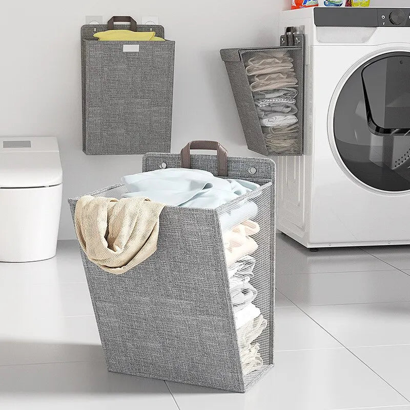 Panier À Linge en Lin - Mural Pliable, Sans Perçage