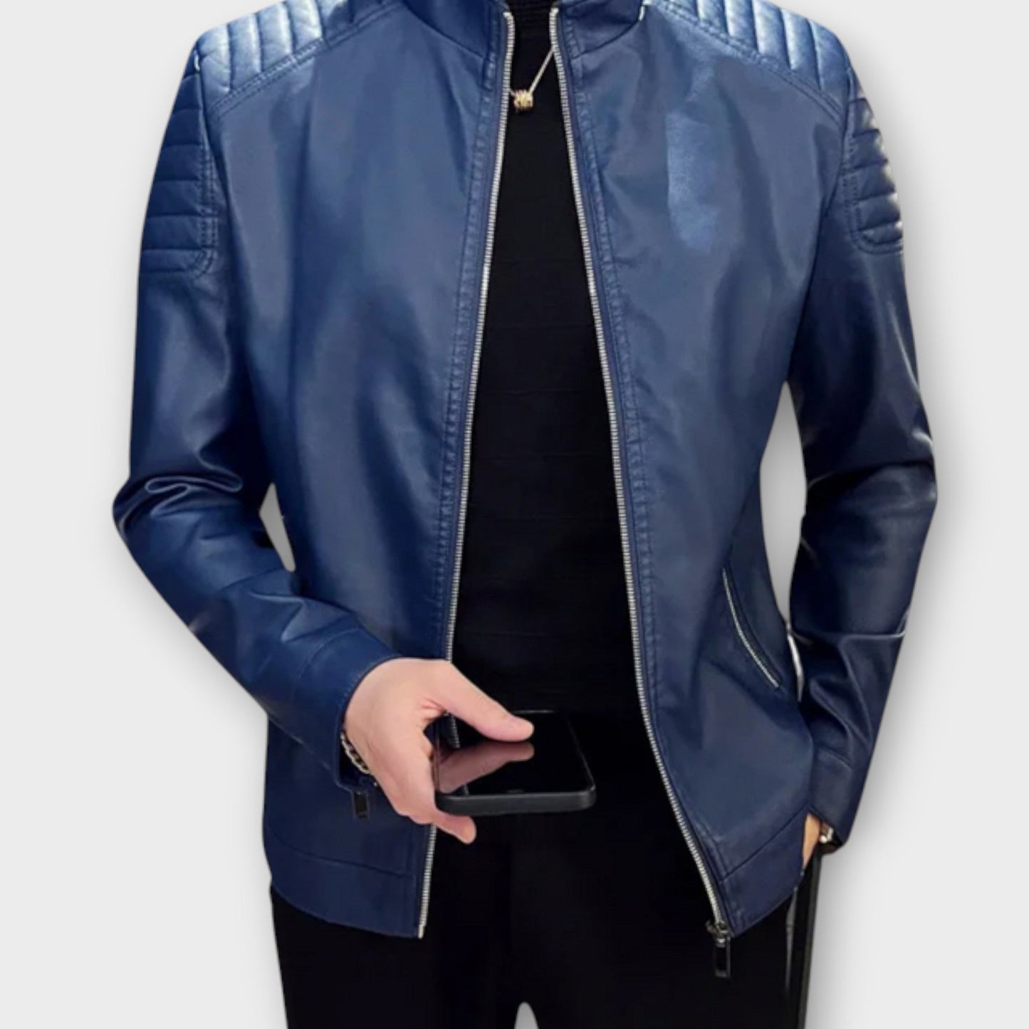 Veste en Cuir avec Col Montant