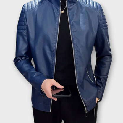Veste en Cuir avec Col Montant