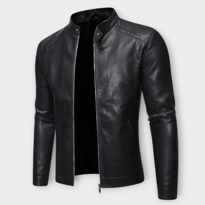 Veste en Cuir avec Col Montant