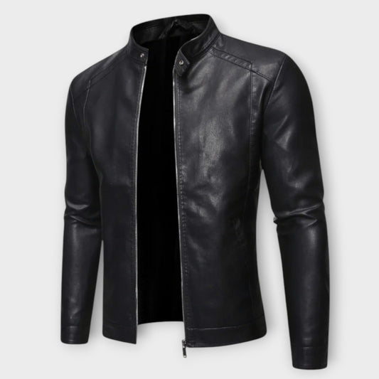 Veste en Cuir avec Col Montant